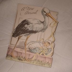 Lot of 7 Vintage A VOLLAND Baby Stork Announcement Greeting Cards w/Envelopes